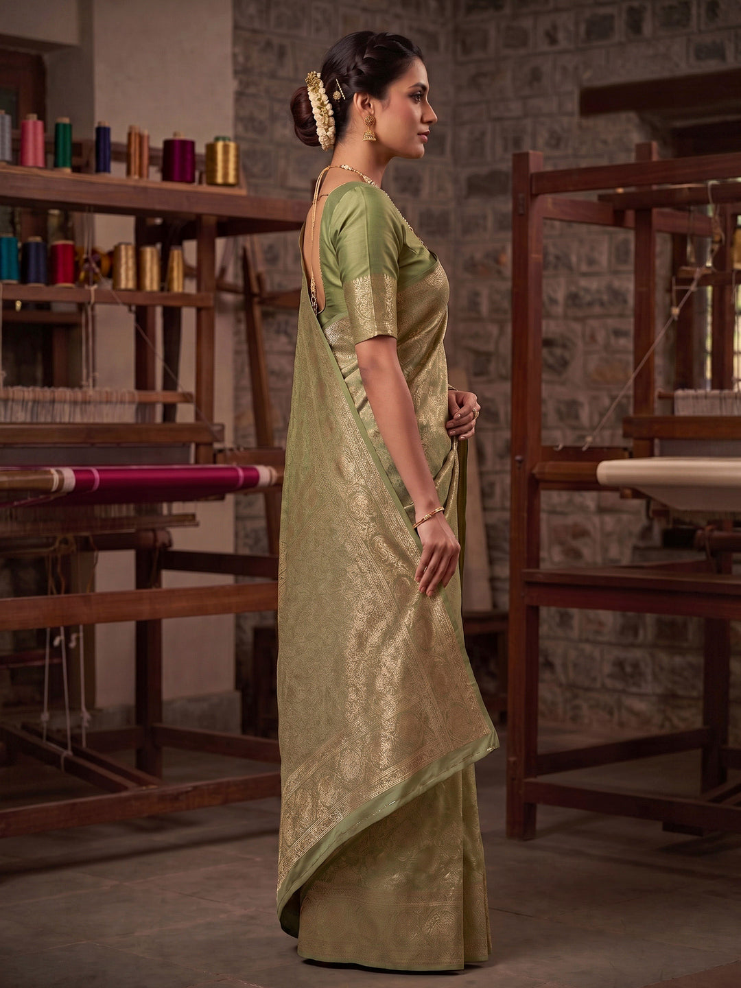 Light Green Woven Design Art Silk Kanjivaram Saree