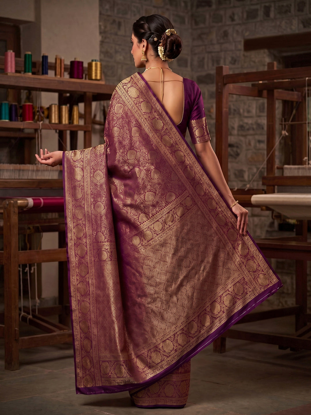 Purple Woven Design Art Silk Kanjivaram Saree