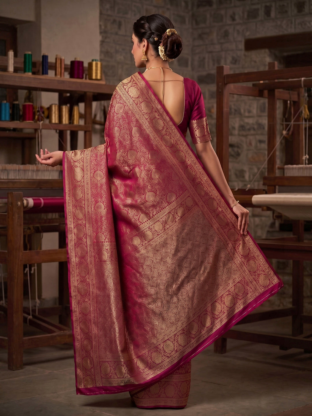 Pink Woven Design Art Silk Kanjivaram Saree