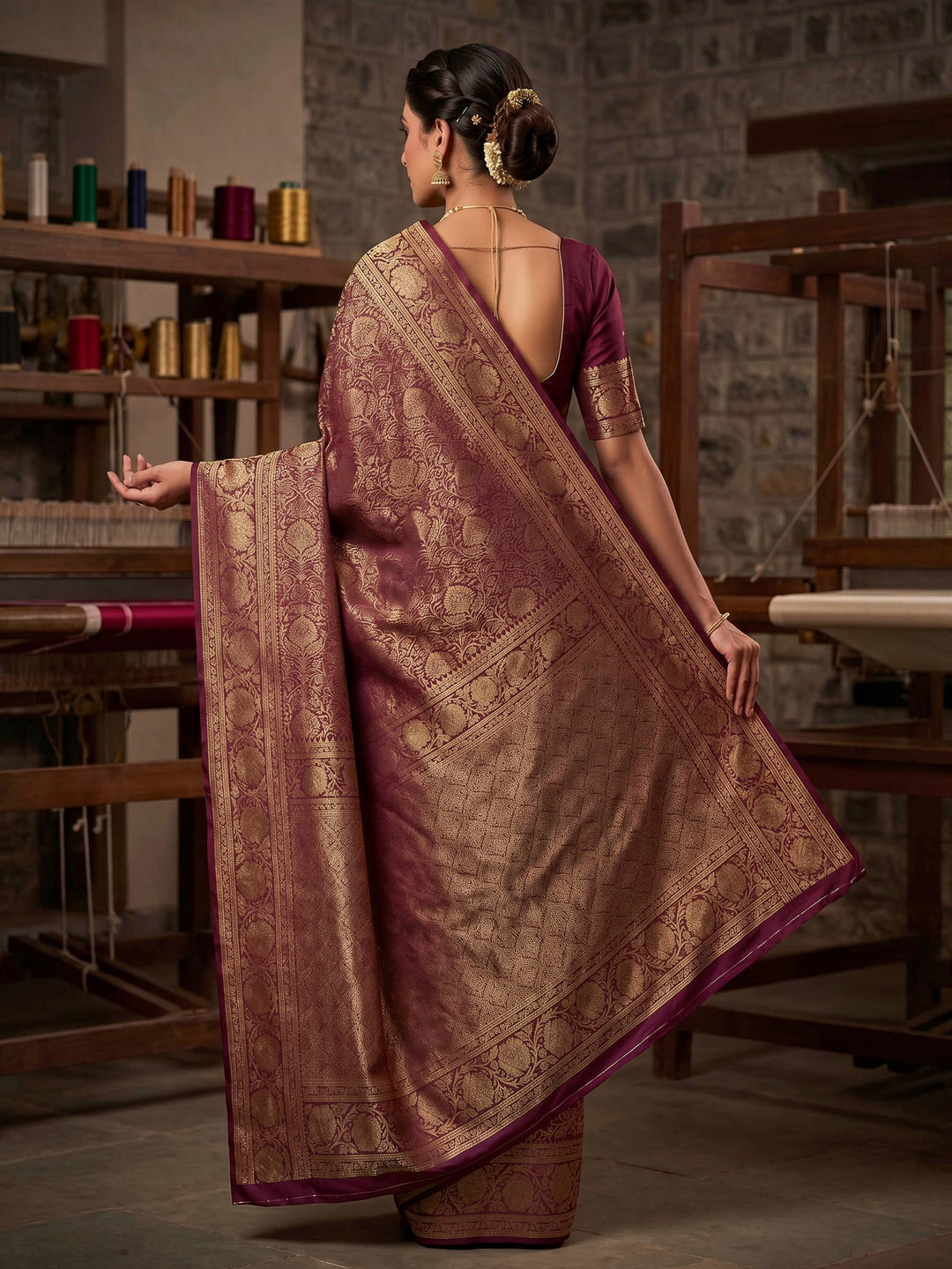 Maroon Woven Design Art Silk Kanjivaram Saree