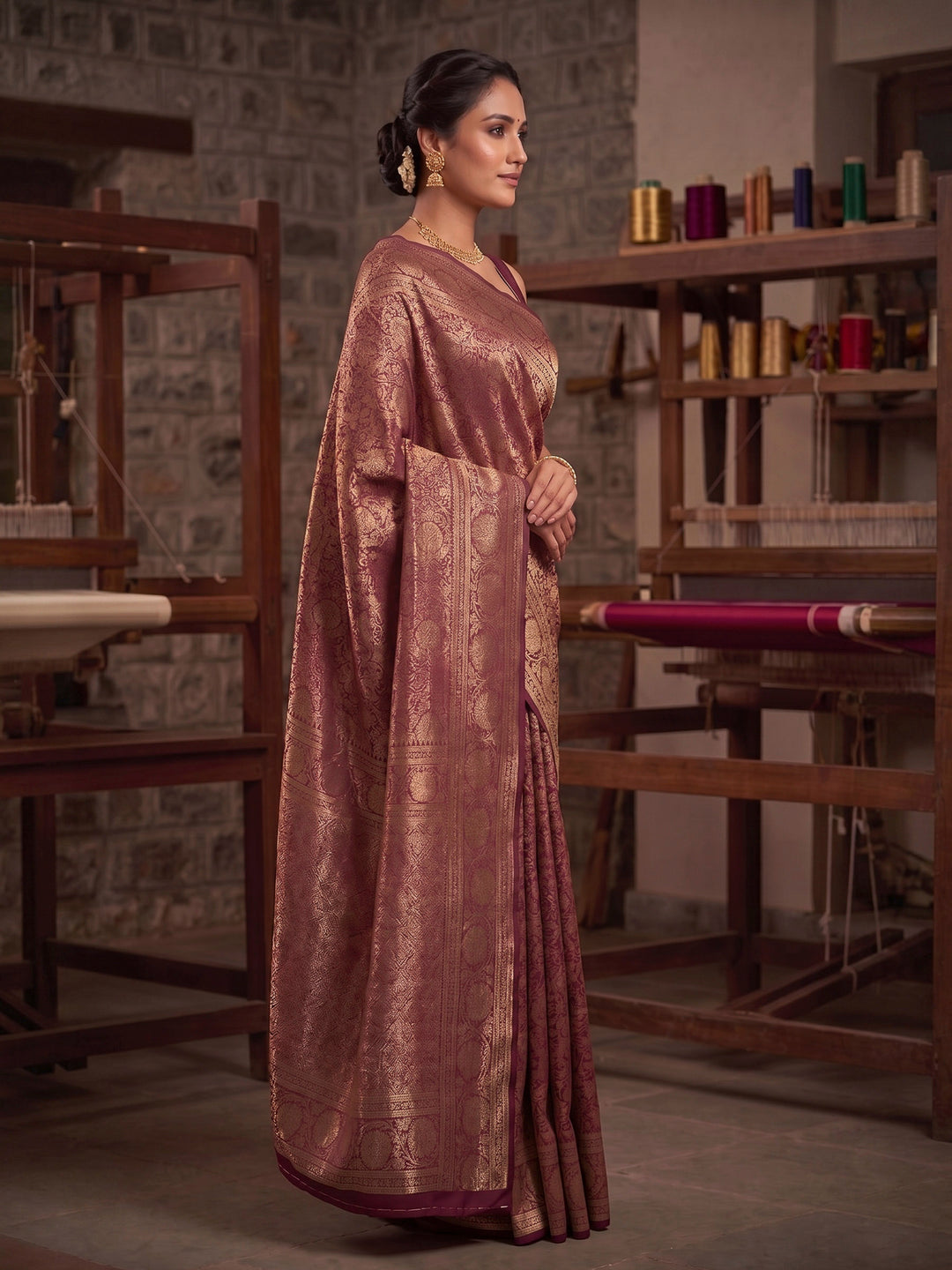 Maroon Woven Design Art Silk Kanjivaram Saree