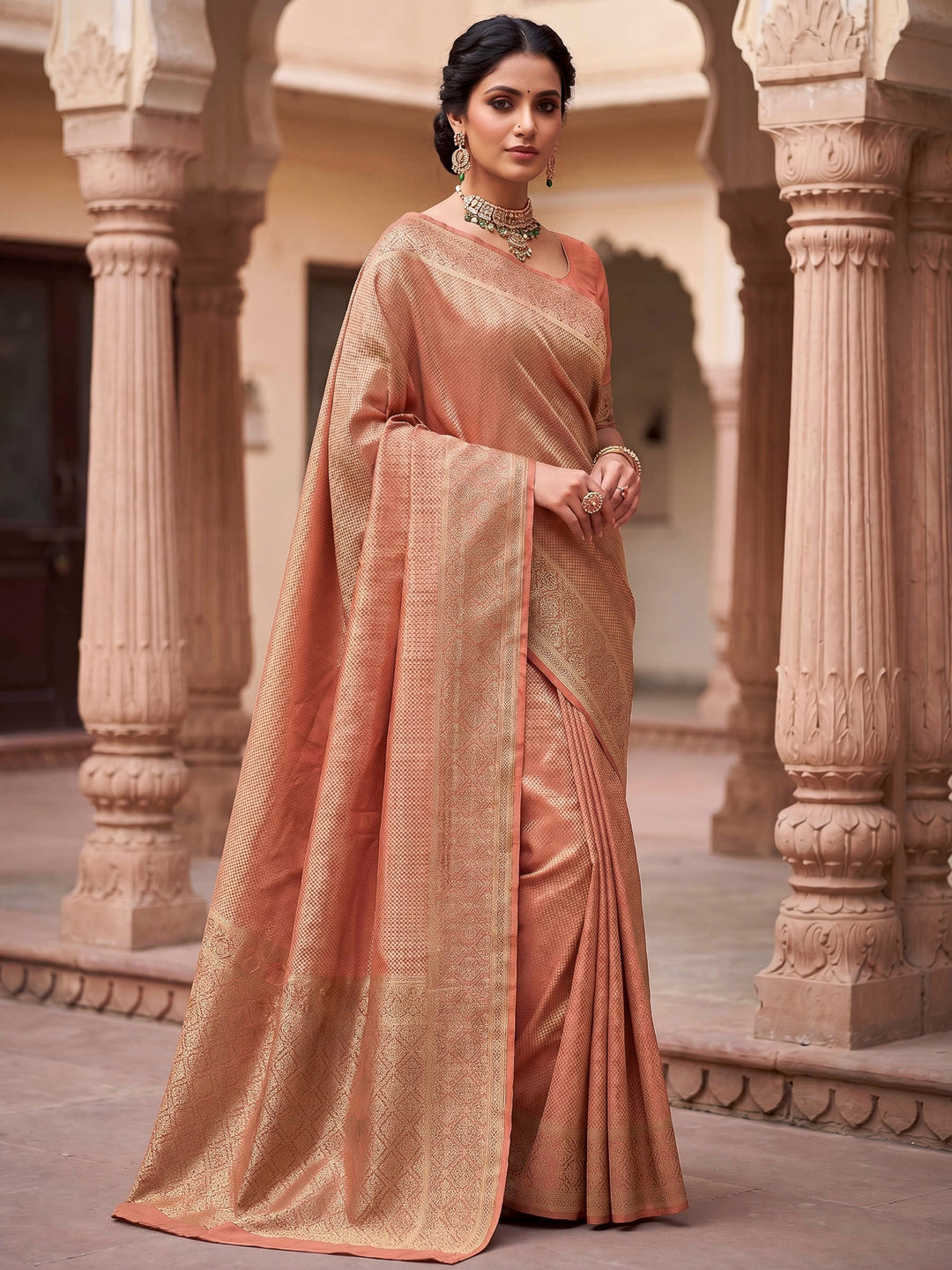 Orange Woven Design Art Silk Kanjivaram Saree