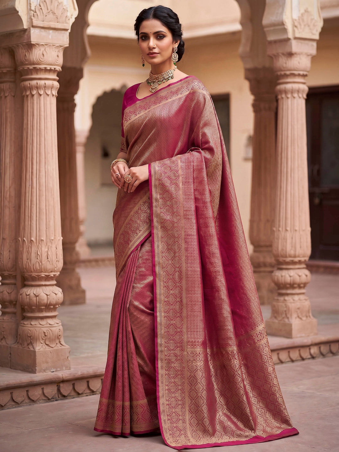 Pink Woven Design Art Silk Kanjivaram Saree
