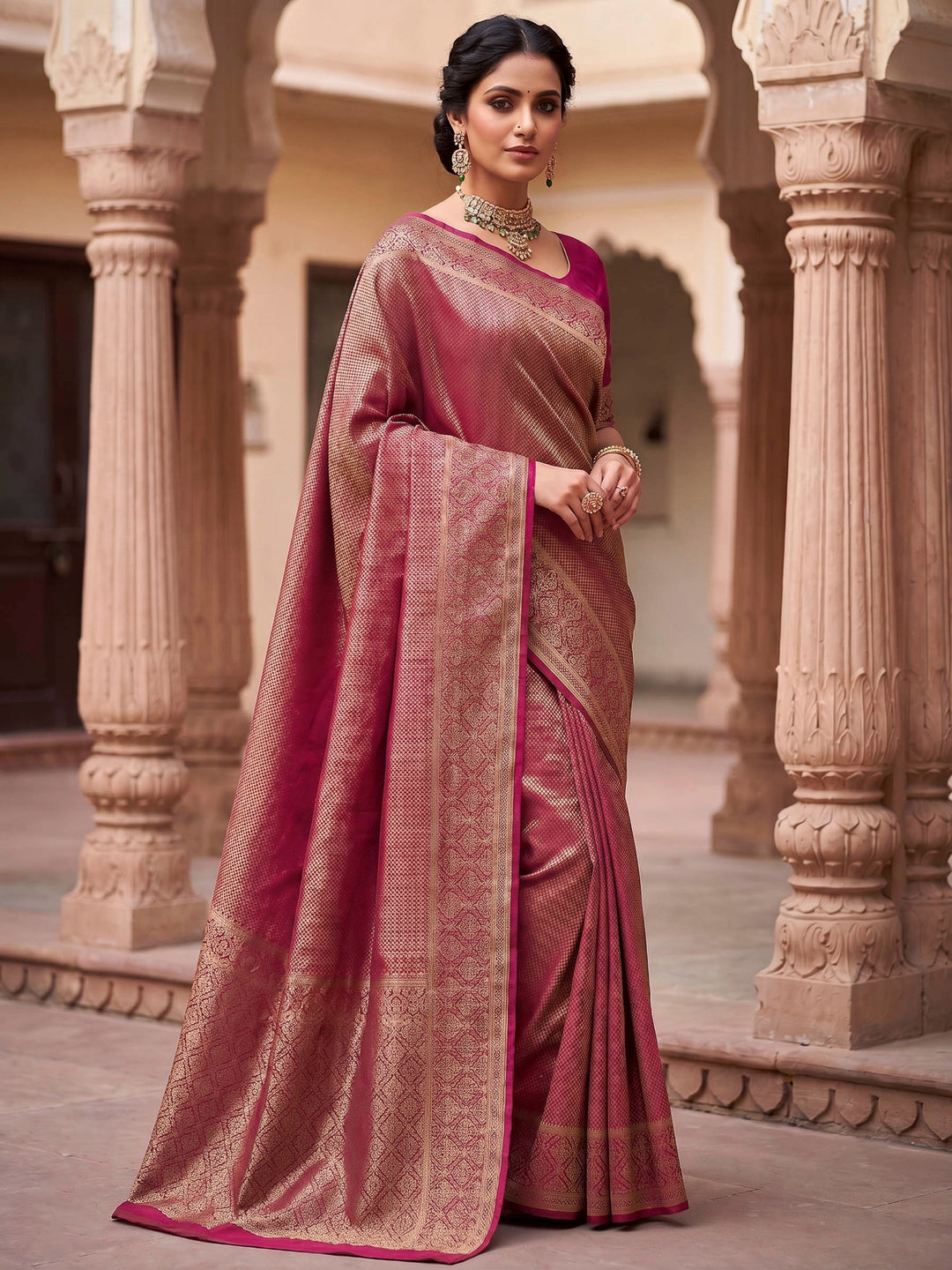 Pink Woven Design Art Silk Kanjivaram Saree