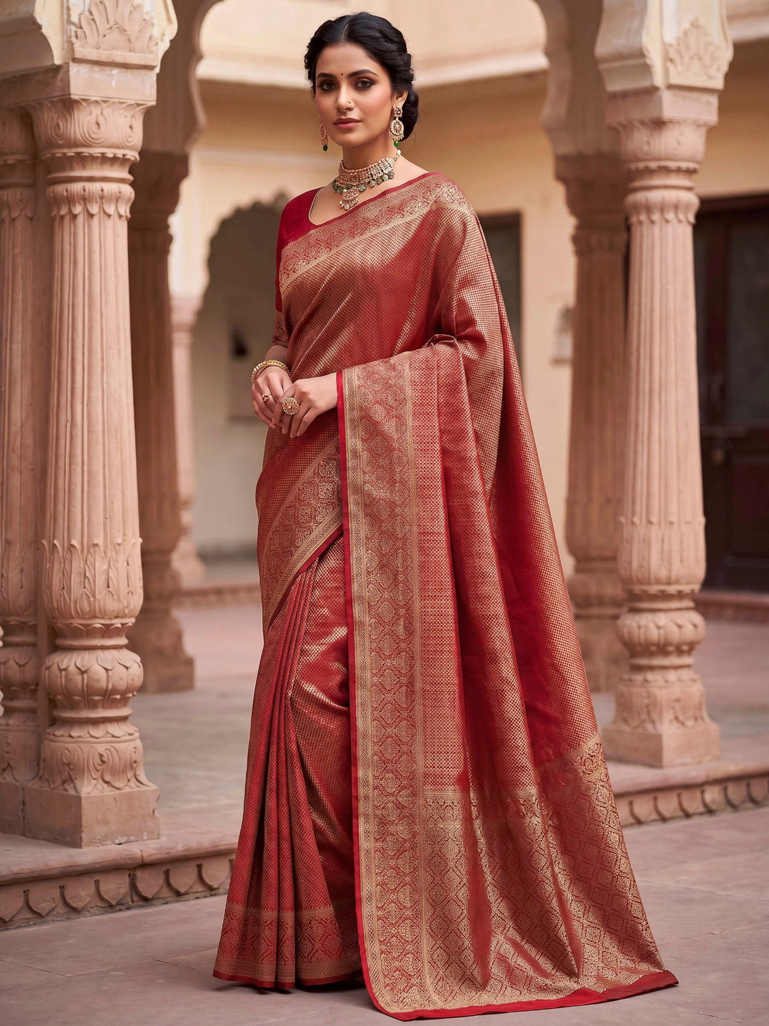 Red Woven Design Art Silk Kanjivaram Saree