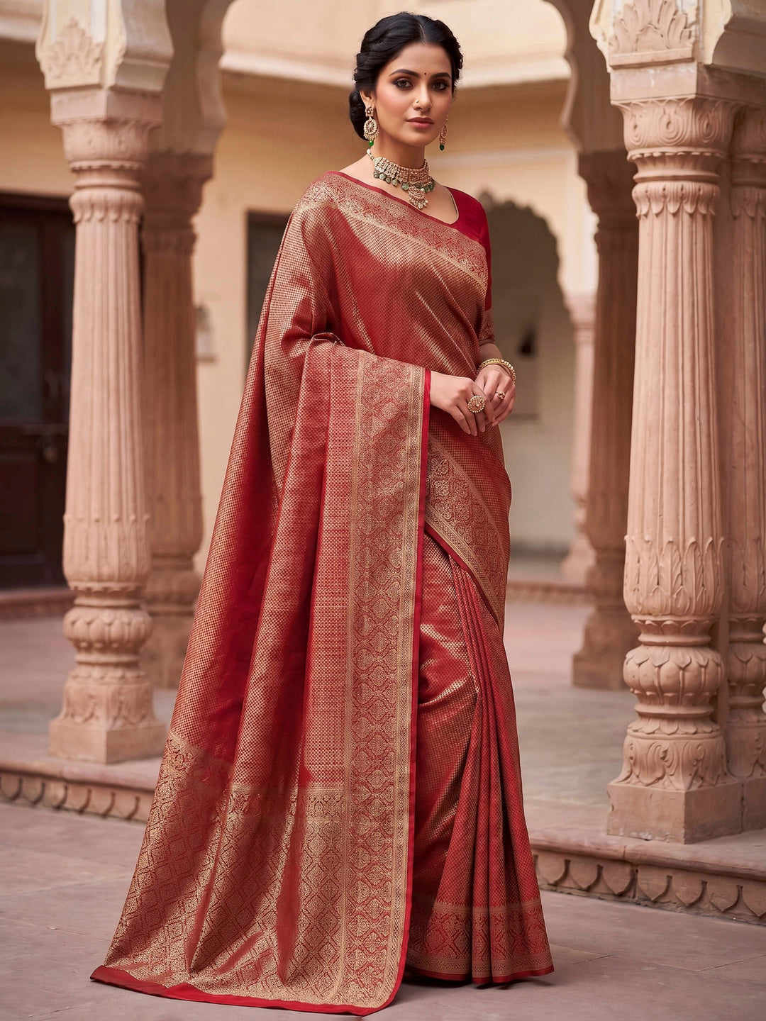 Red Woven Design Art Silk Kanjivaram Saree