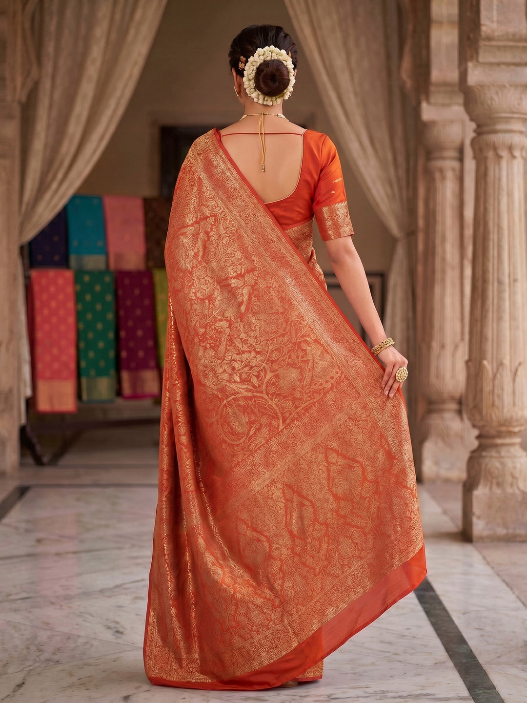 Orange Woven Design Art Silk Kanjivaram Saree