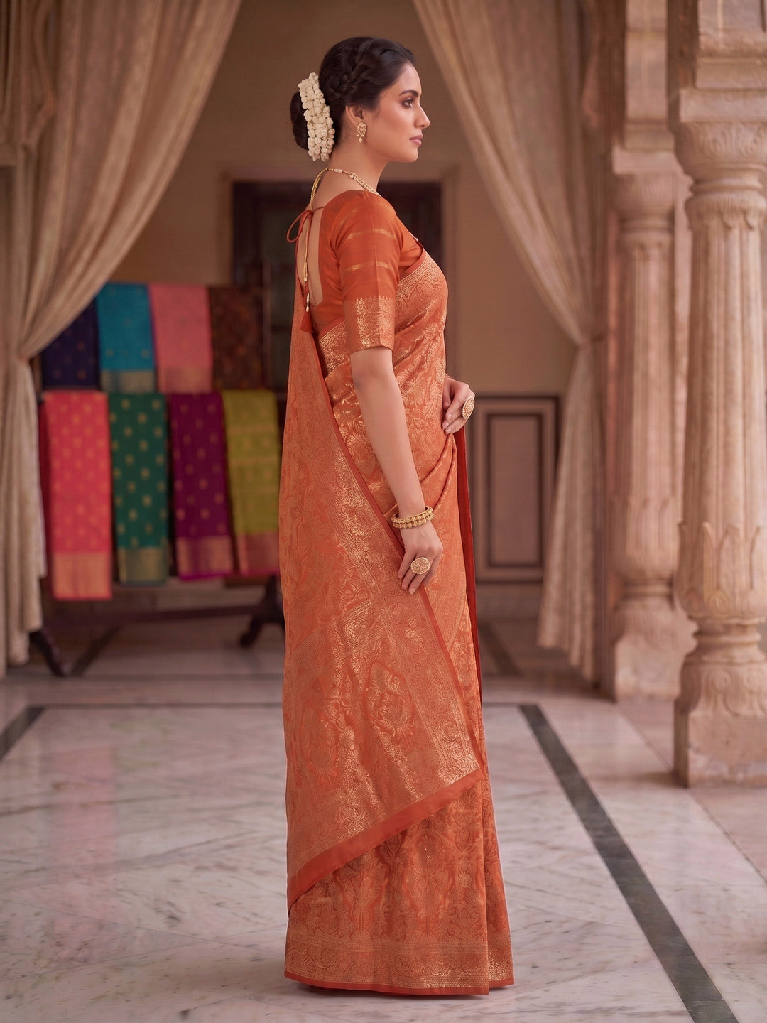 Orange Woven Design Art Silk Kanjivaram Saree