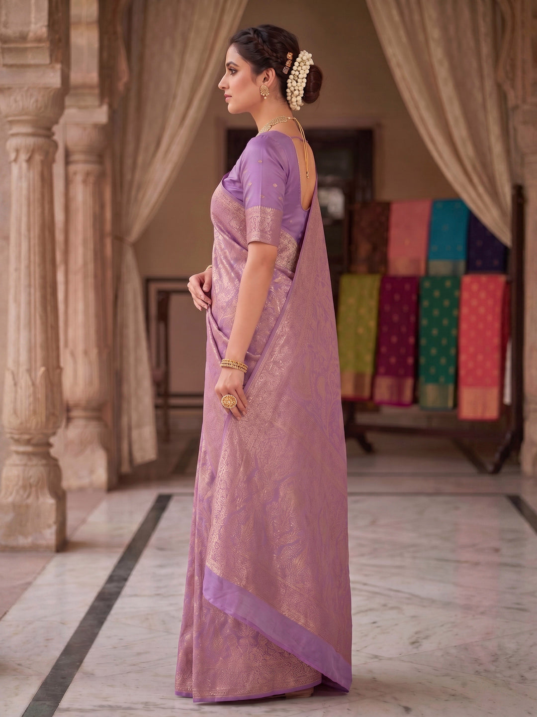 Lavender Woven Design Art Silk Kanjivaram Saree