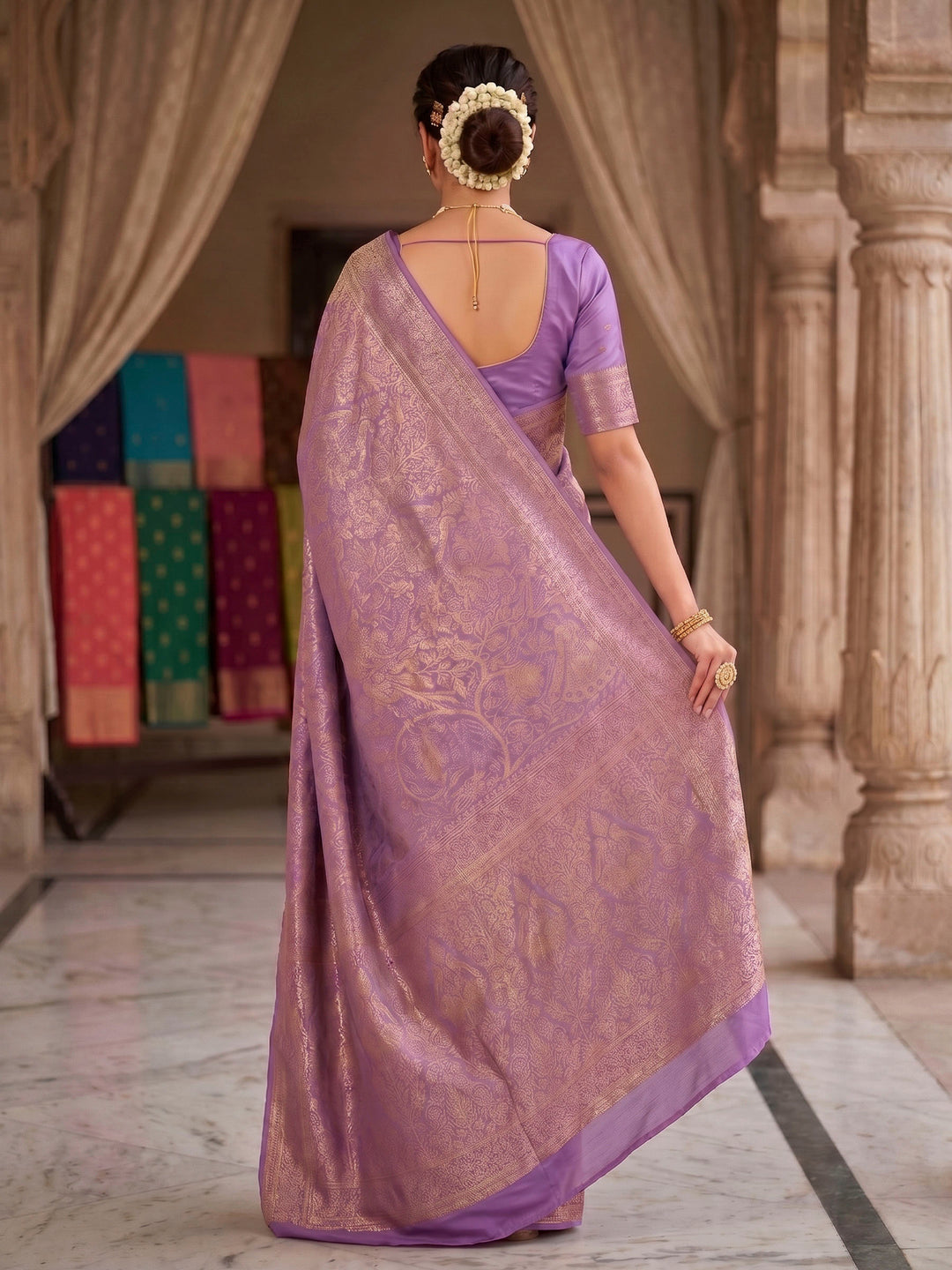 Lavender Woven Design Art Silk Kanjivaram Saree