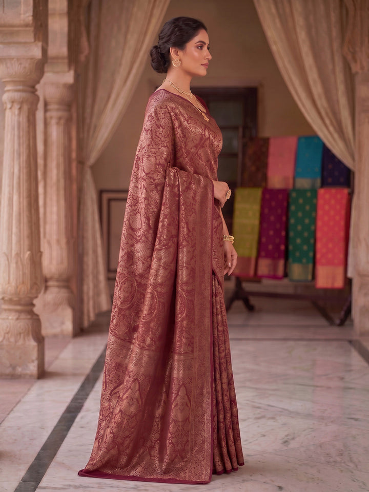 Maroon Woven Design Art Silk Kanjivaram Saree