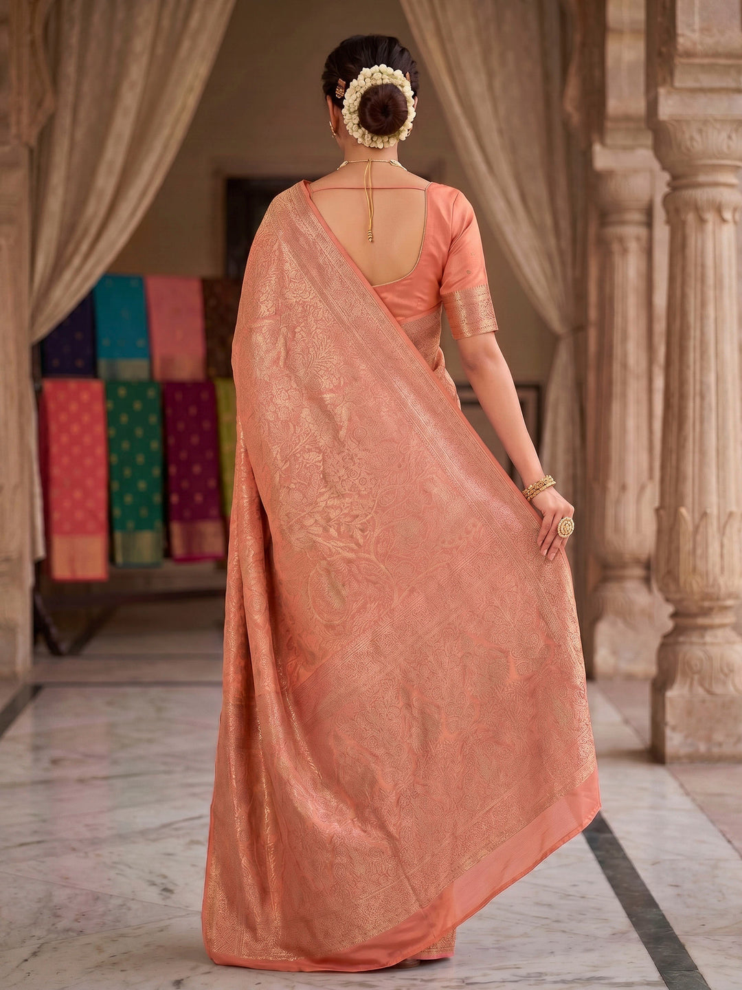Orange Woven Design Art Silk Kanjivaram Saree