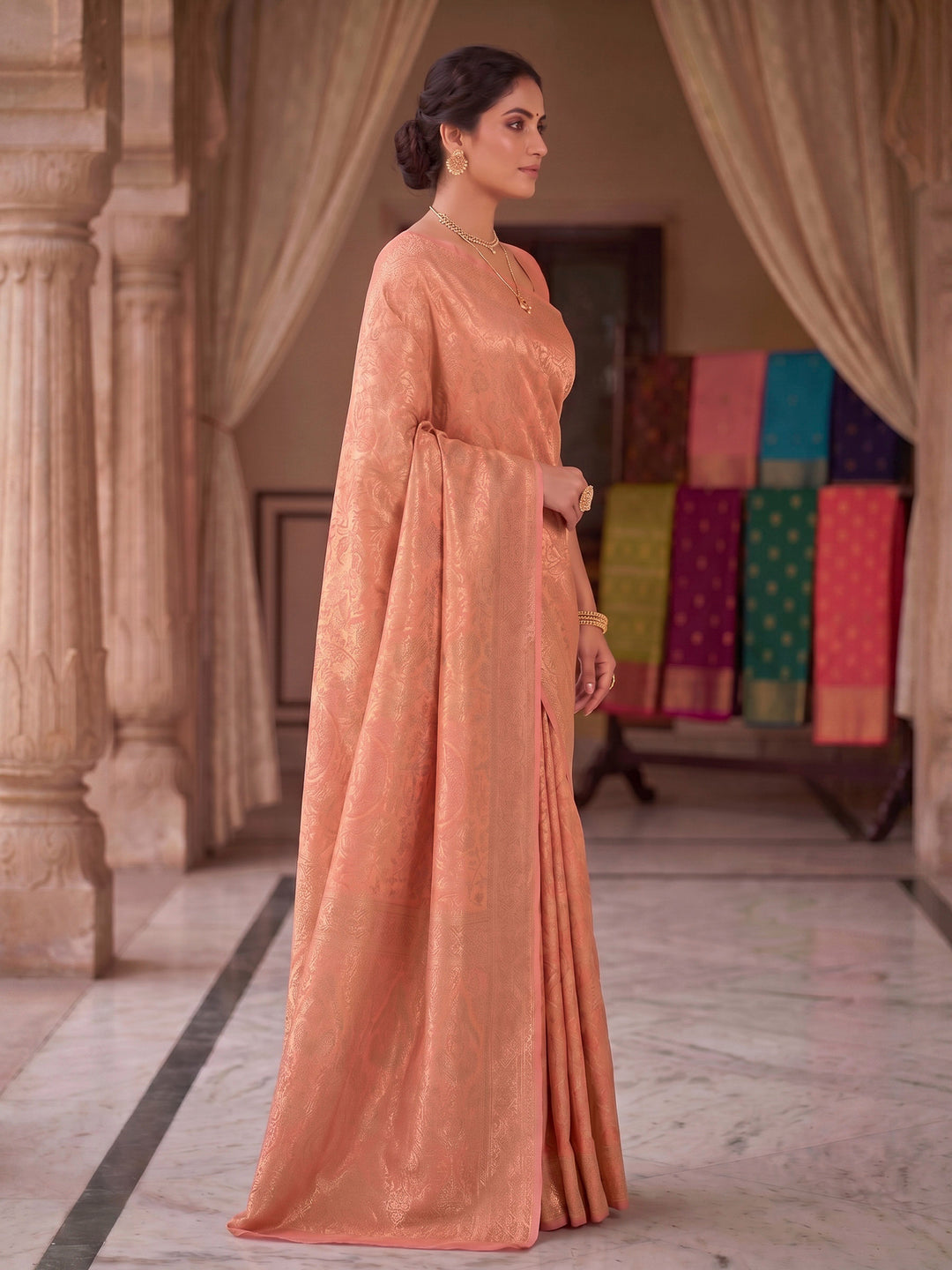 Orange Woven Design Art Silk Kanjivaram Saree