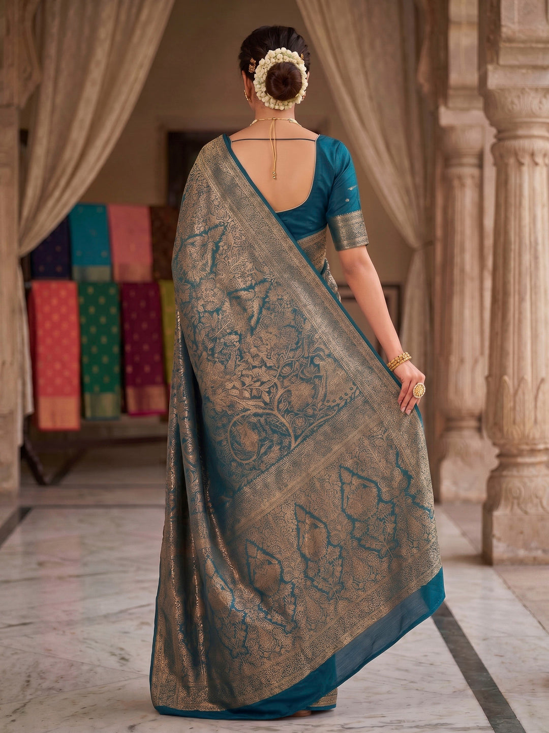 Dark Blue Woven Design Art Silk Kanjivaram Saree