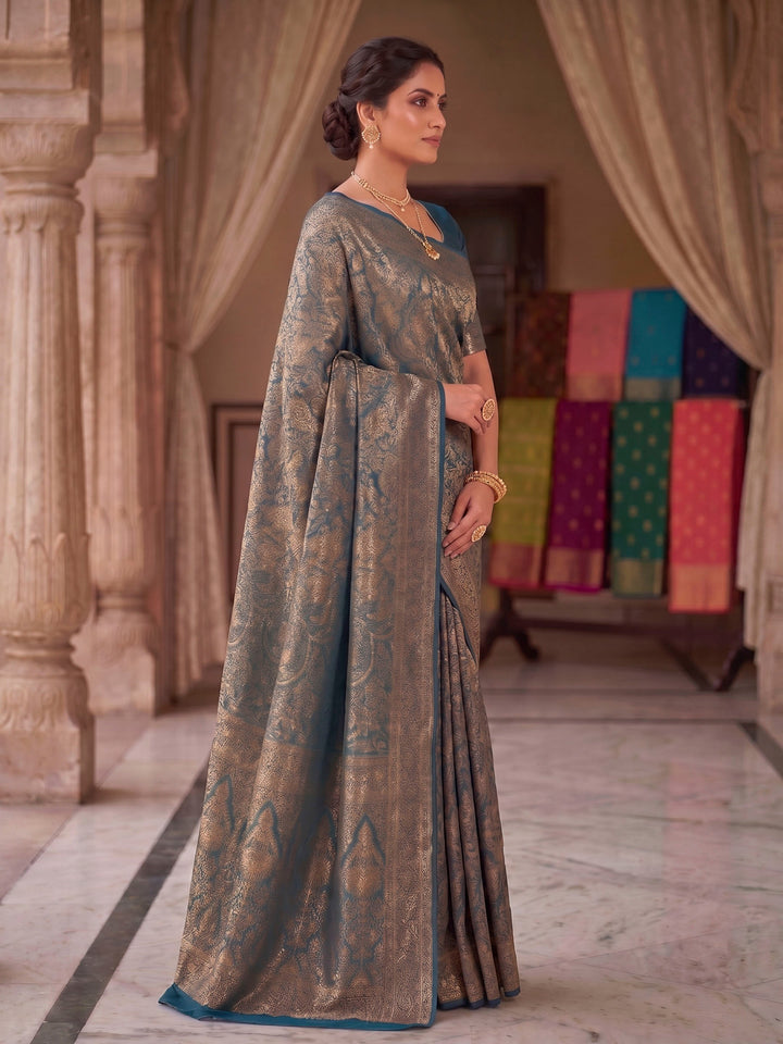 Dark Blue Woven Design Art Silk Kanjivaram Saree