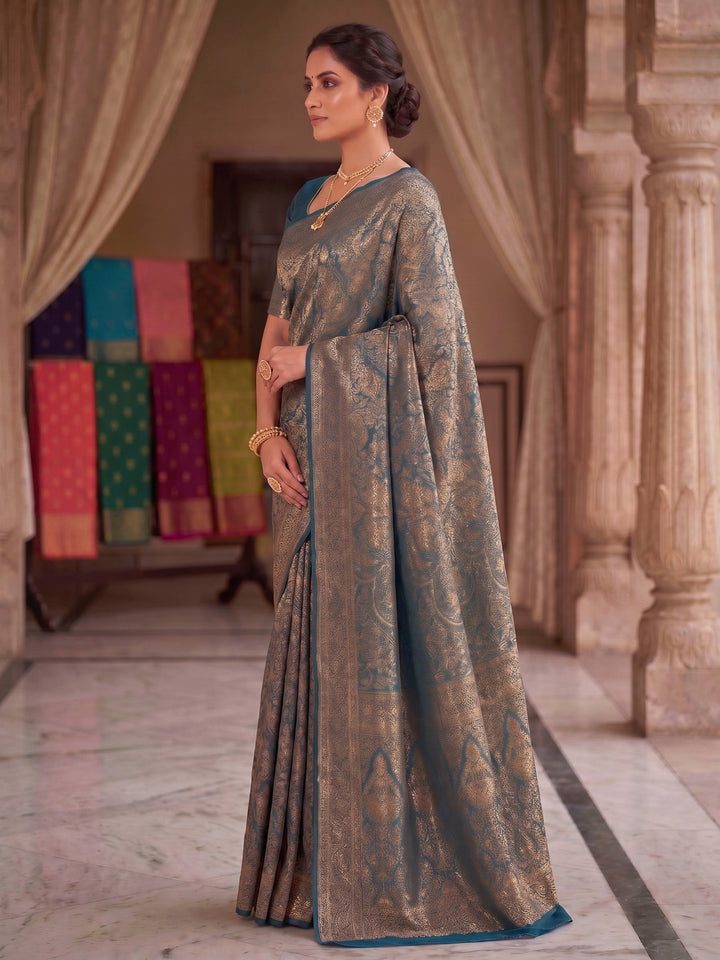 Dark Blue Woven Design Art Silk Kanjivaram Saree