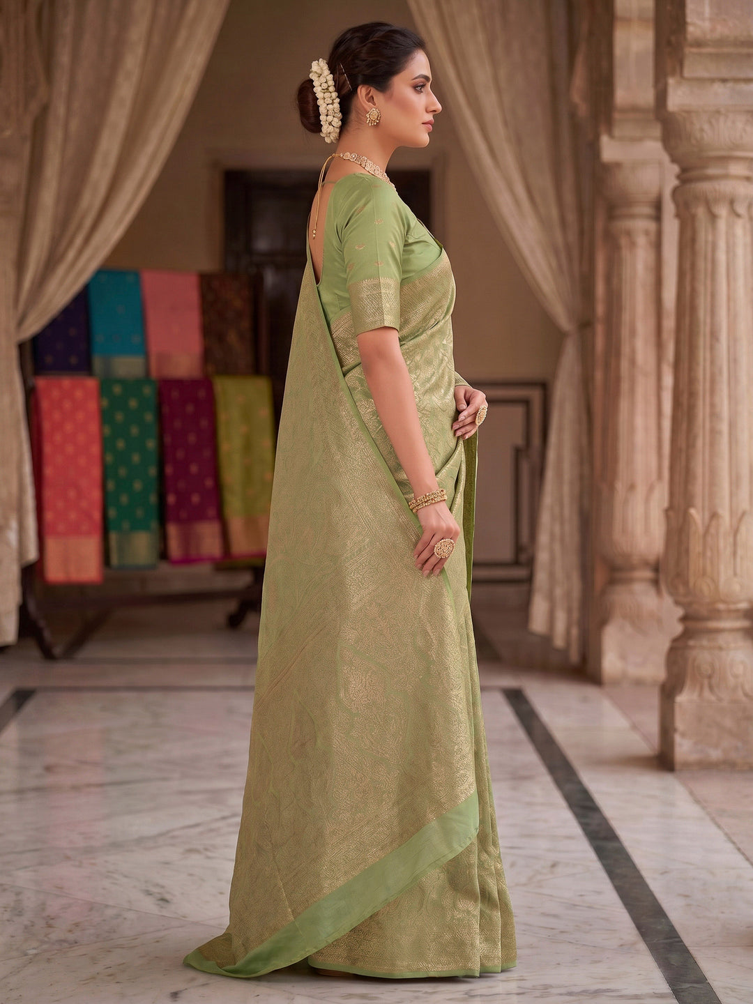 Light Green Woven Design Art Silk Kanjivaram Saree