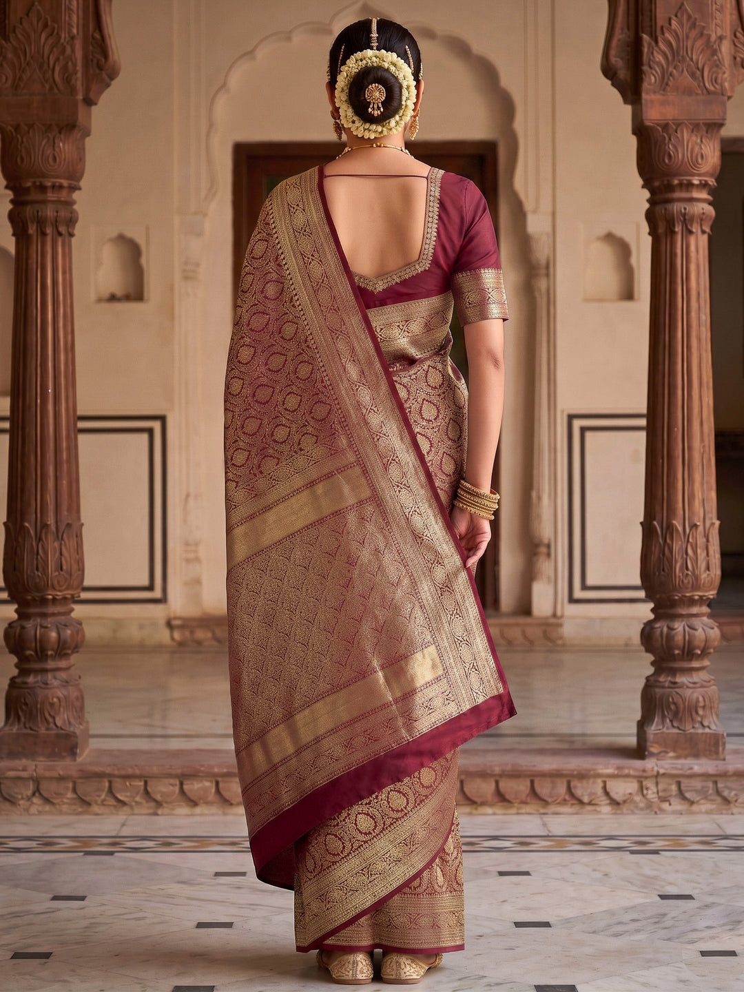 Maroon Woven Design Art Silk Kanjivaram Saree