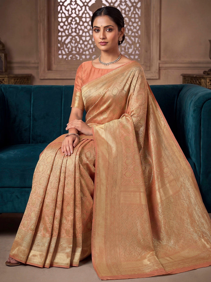 Peach Woven Design Art Silk Kanjivaram Saree