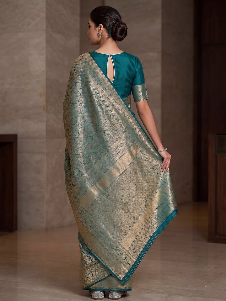 Peacock Blue Woven Design Art Silk Kanjivaram Saree