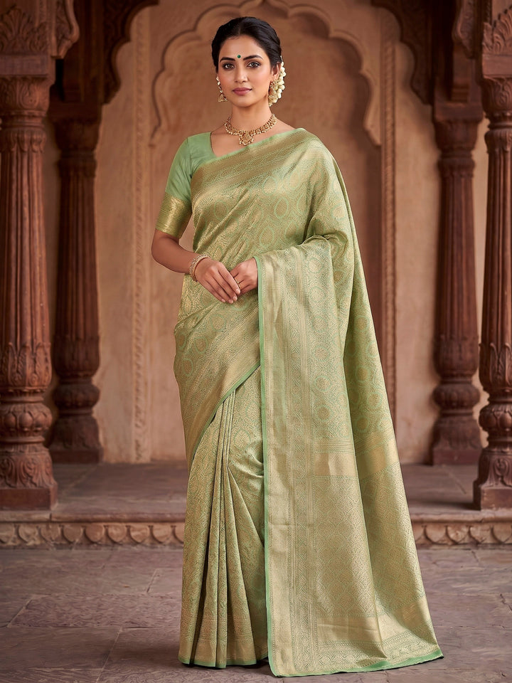 Pista Green Woven Design Art Silk Kanjivaram Saree