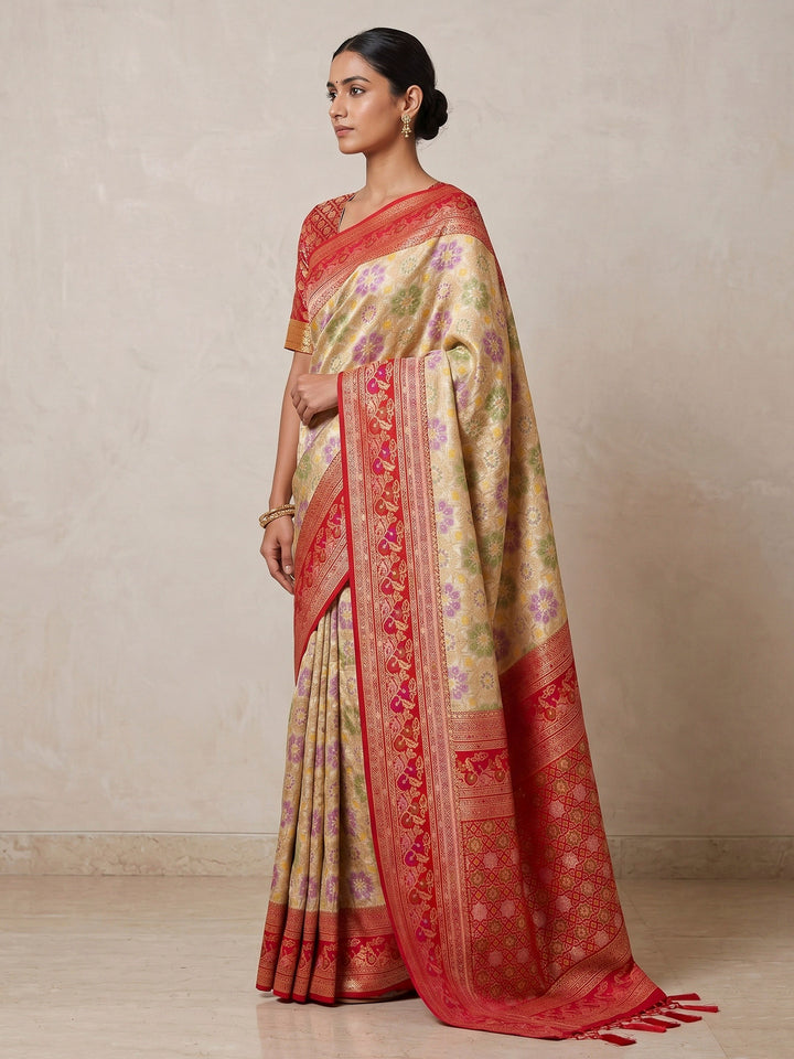 Beige Woven Design Art Silk Kanjivaram Saree