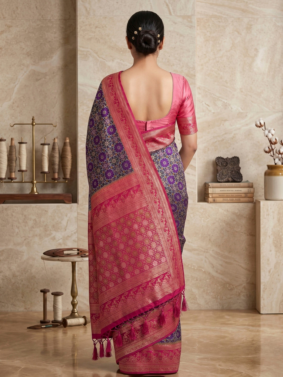 Navy Blue Woven Design Art Silk Kanjivaram Saree