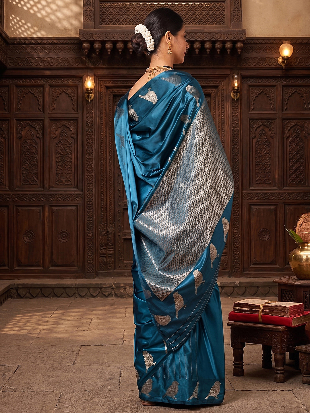 Dark Blue Woven Design Crape Saree