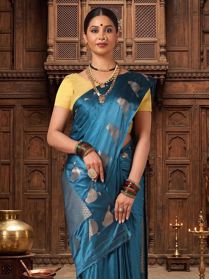 Dark Blue Woven Design Crape Saree