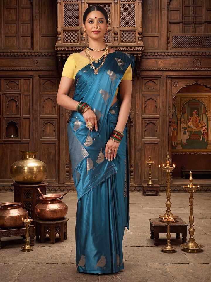 Dark Blue Woven Design Crape Saree