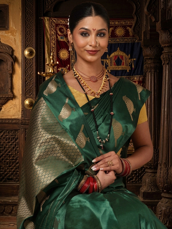 Dark Green Woven Design Crape Saree