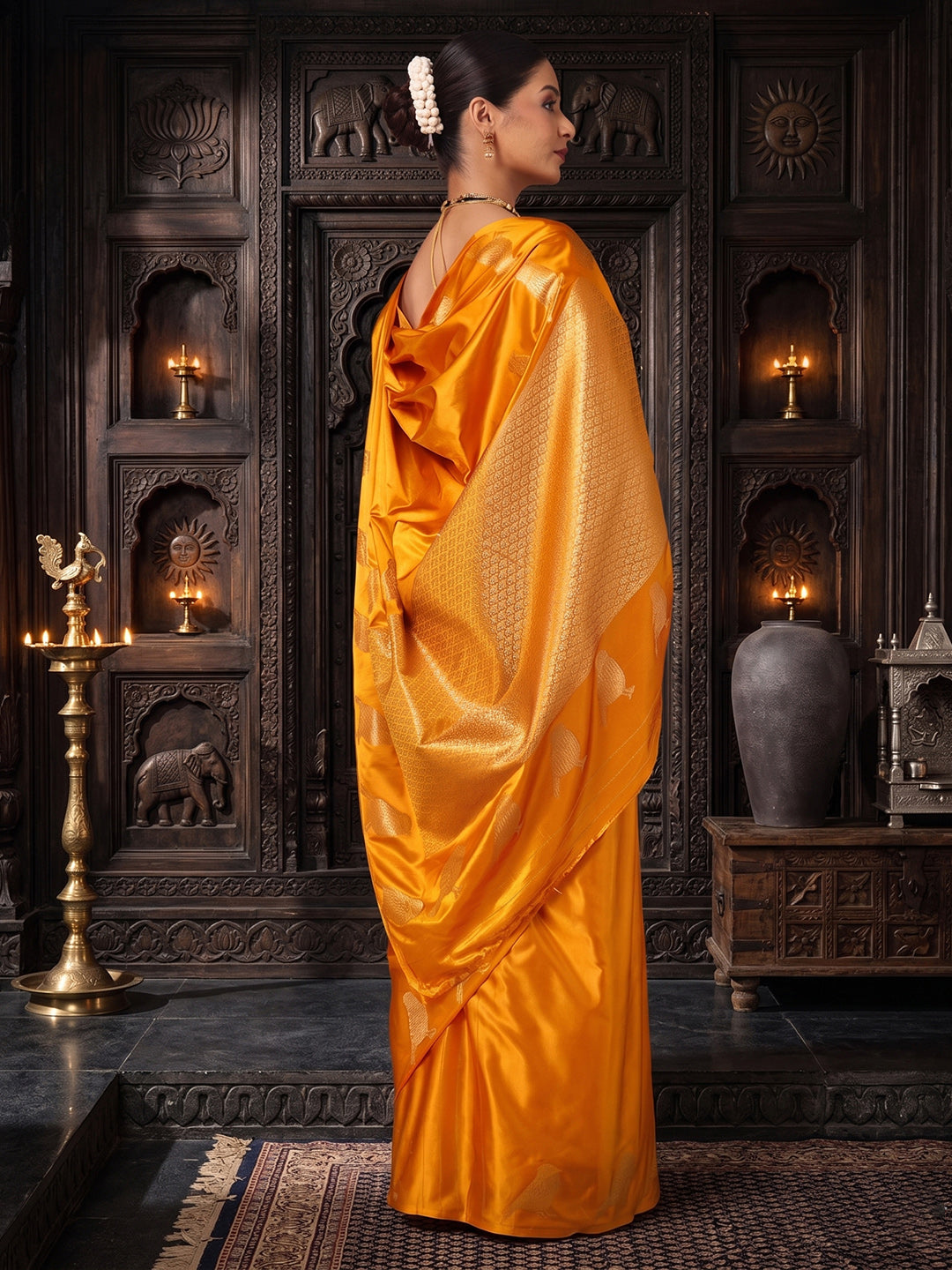 Mustard Woven Design Crape Saree