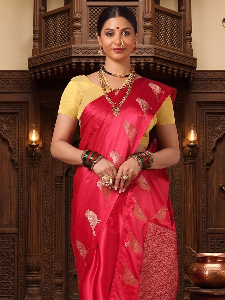Rani Pink Woven Design Crape Saree