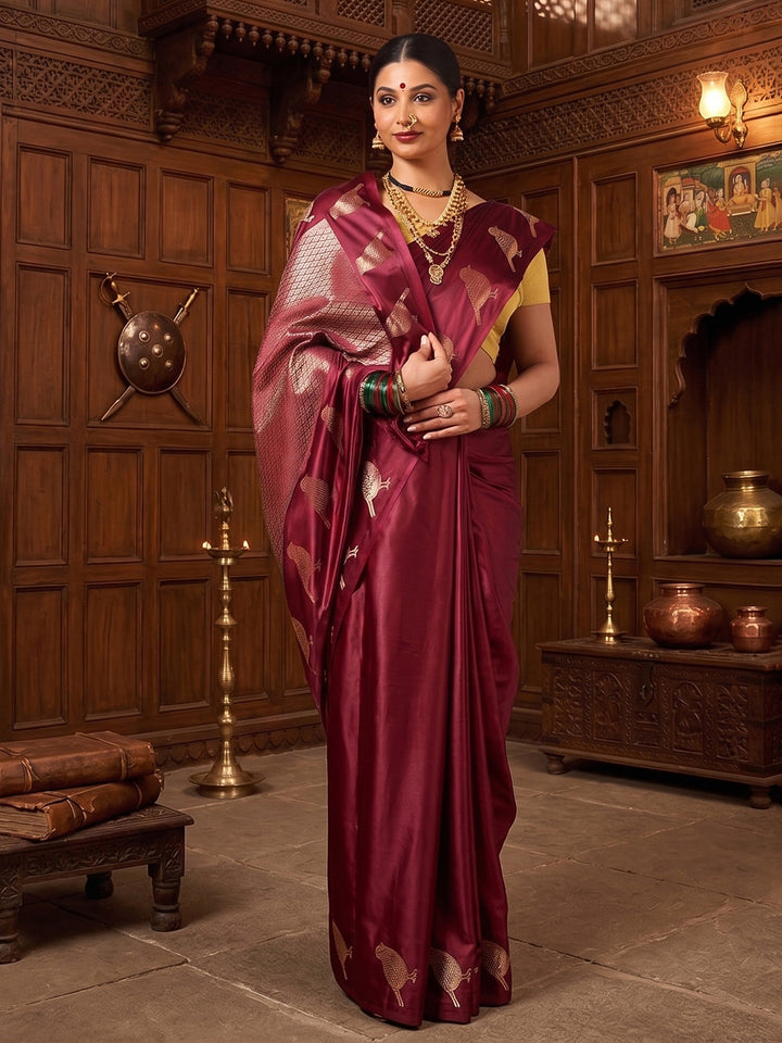 Wine Woven Design Crape Saree
