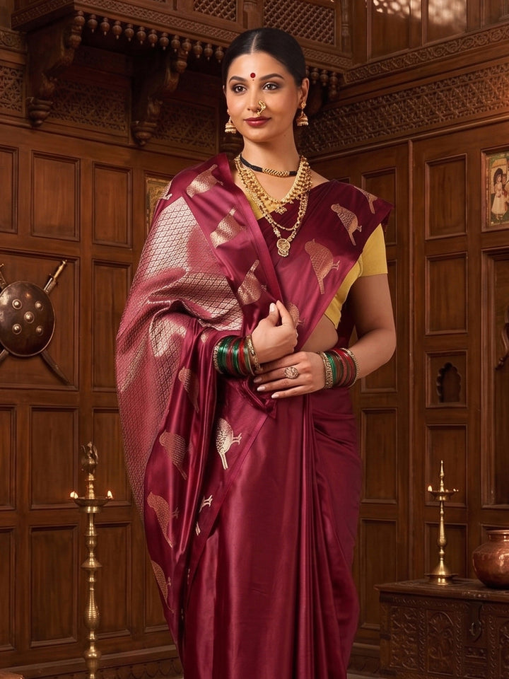 Wine Woven Design Crape Saree