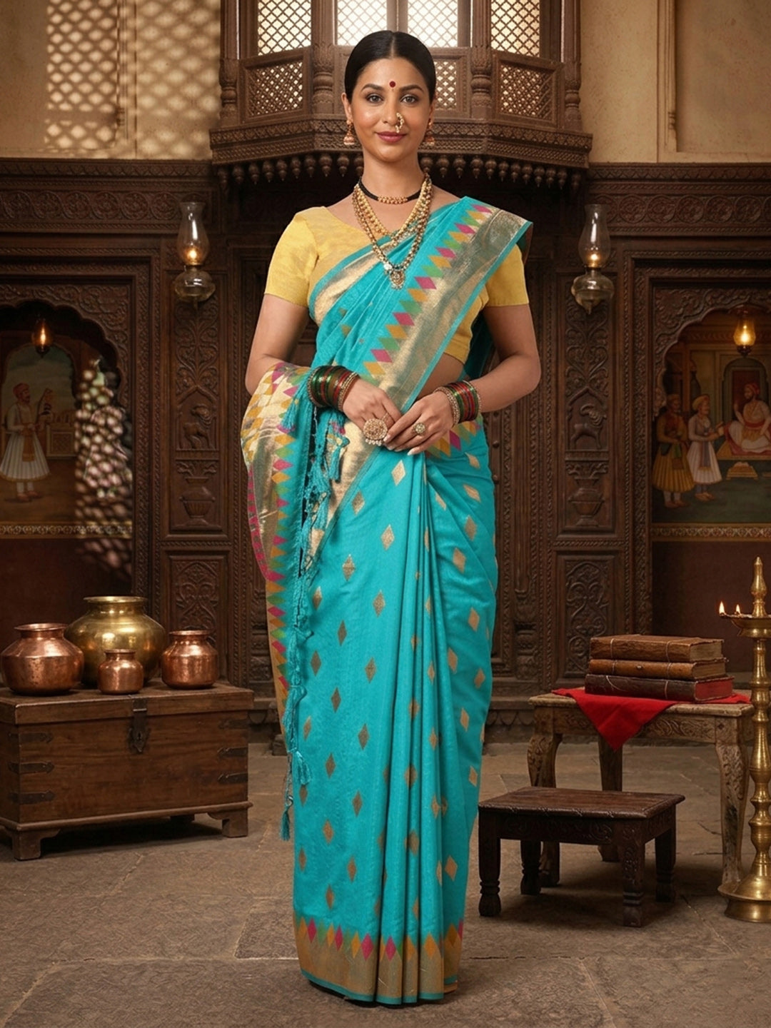 Dark Blue Woven Design Dola Silk Saree
