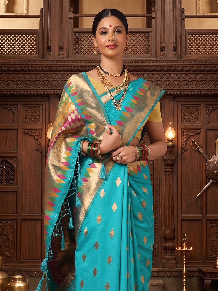 Dark Blue Woven Design Dola Silk Saree