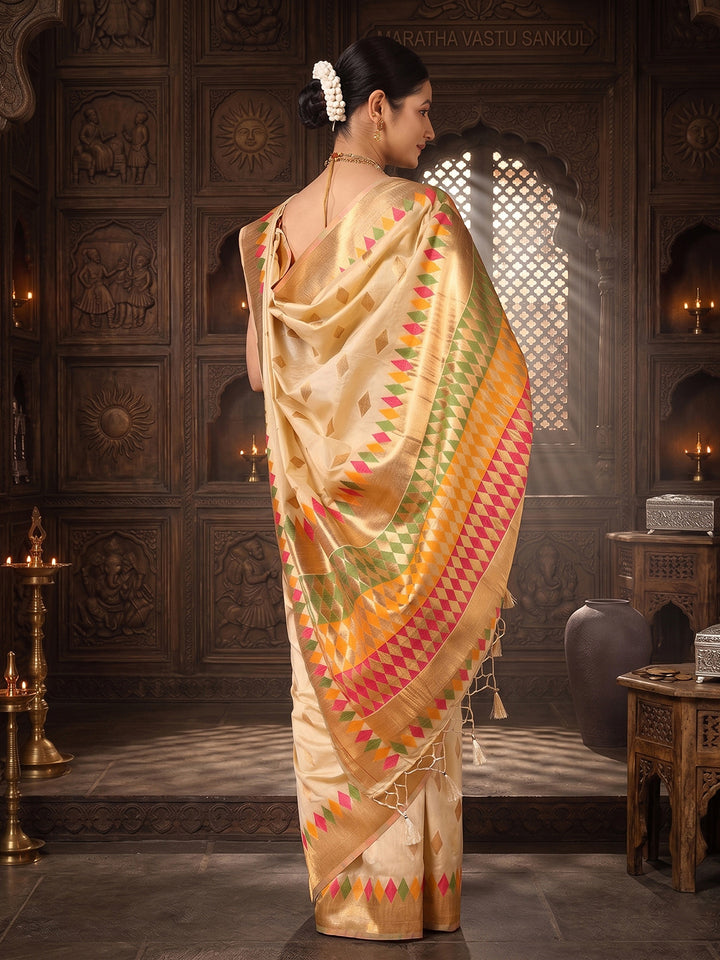 Off White Woven Design Dola Silk Saree
