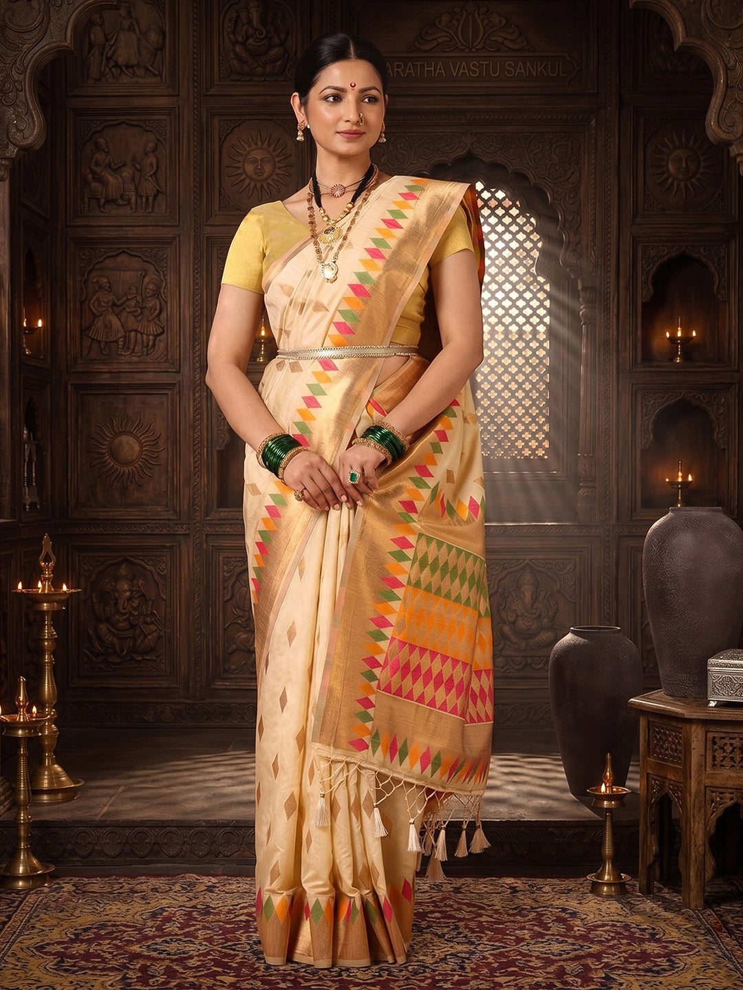 Off White Woven Design Dola Silk Saree