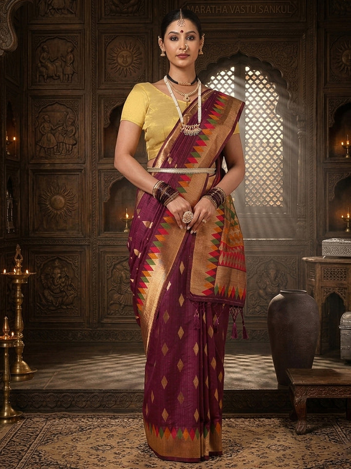 Wine Woven Design Dola Silk Saree