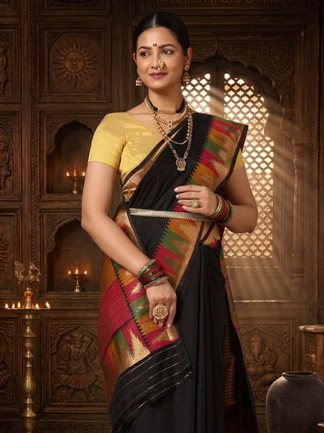 Black Woven Design Dola Silk Saree