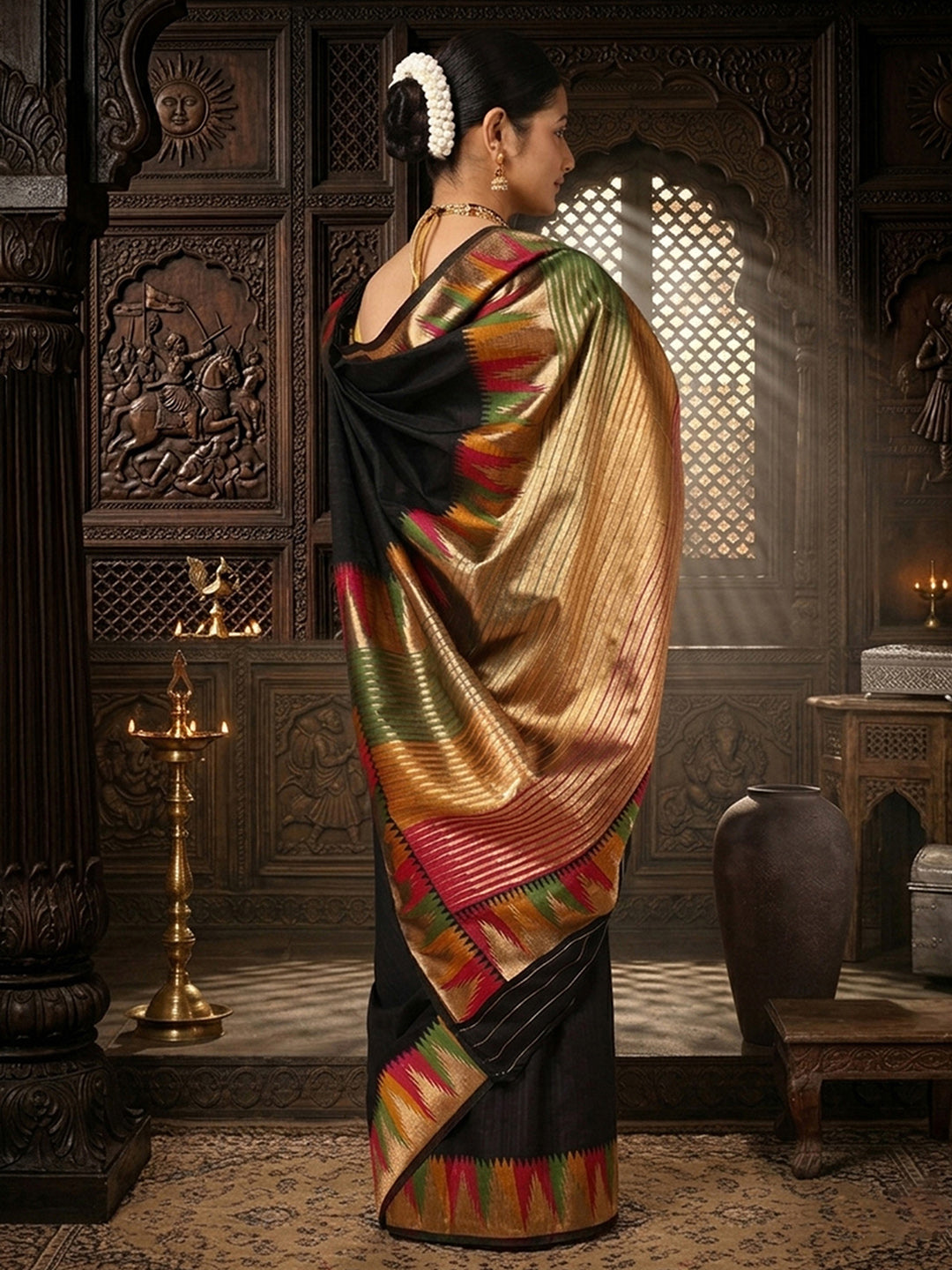 Black Woven Design Dola Silk Saree