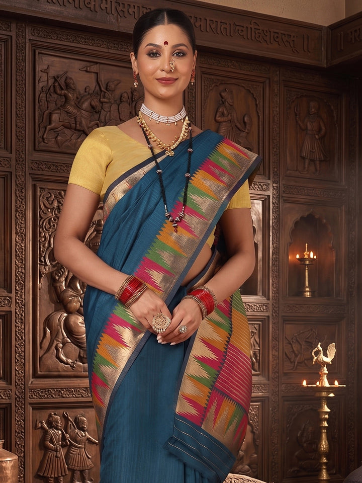 Dark Blue Woven Design Dola Silk Saree