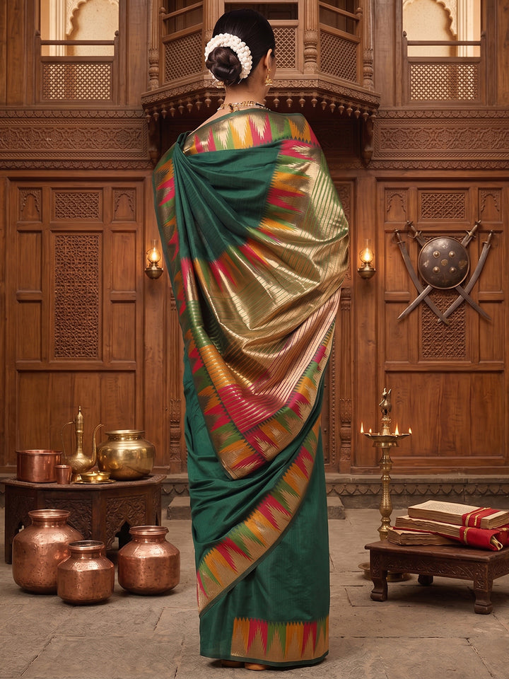 Dark Green Woven Design Dola Silk Saree