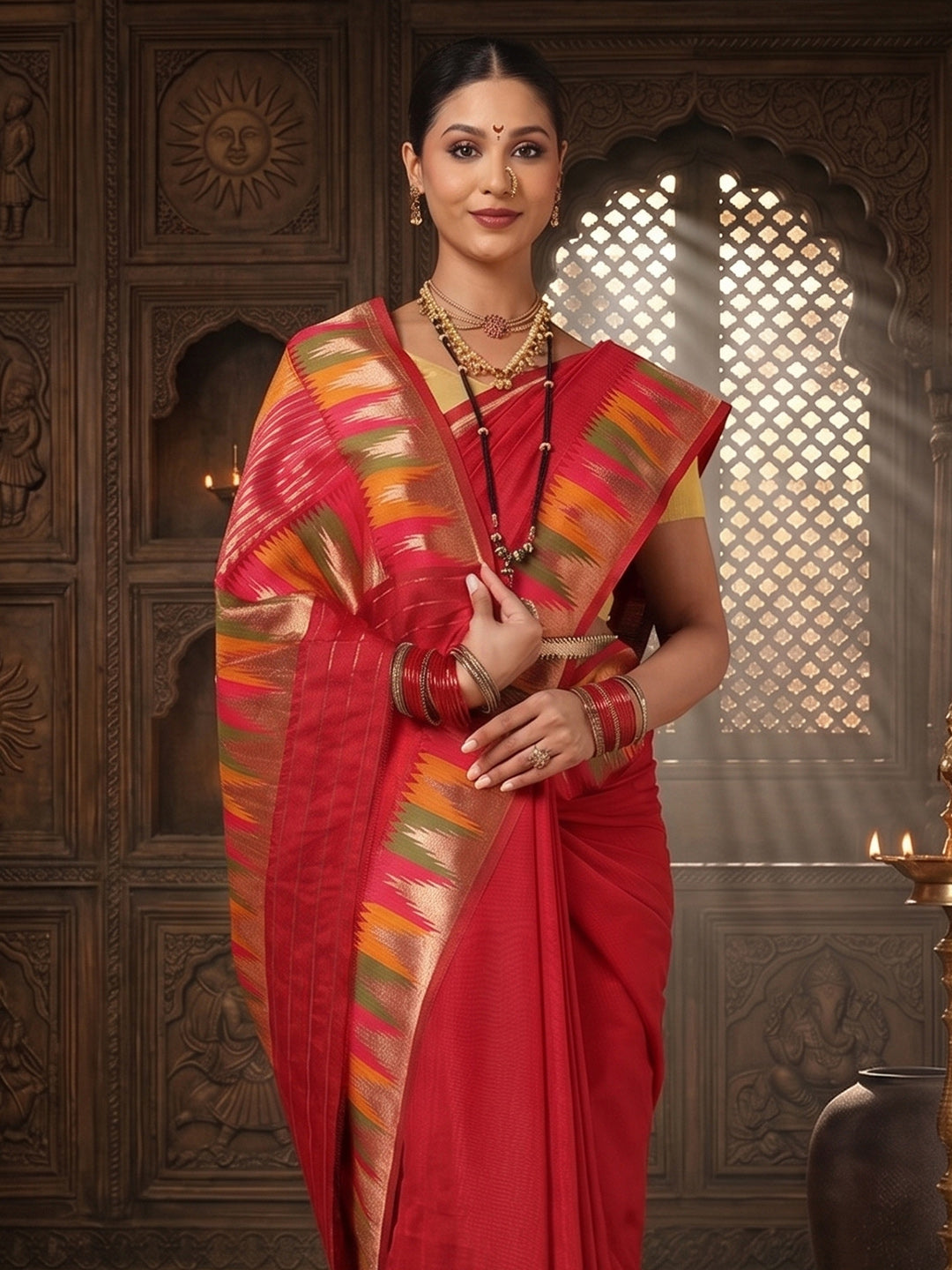 Red Woven Design Dola Silk Saree