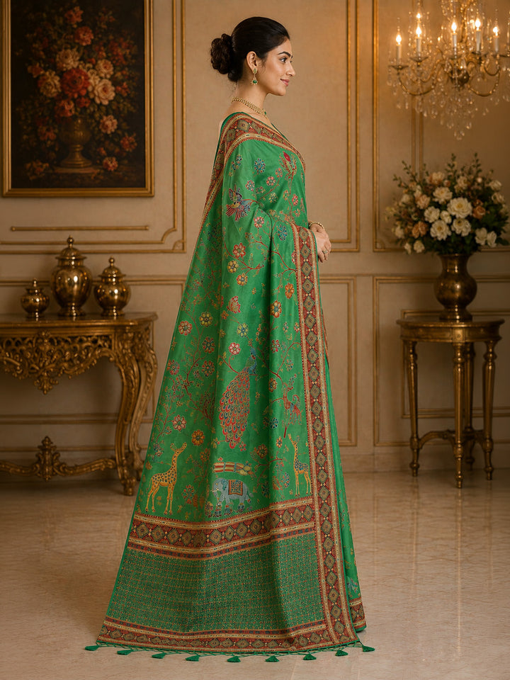 Rama Green Printed Art Silk Saree