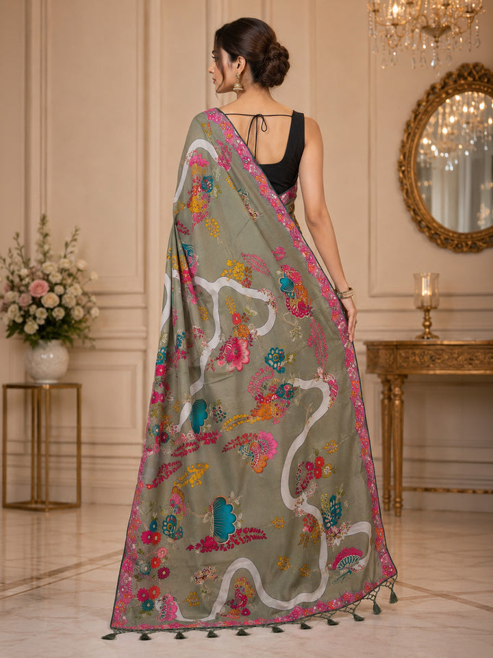 Pista Green Printed Art Silk Saree