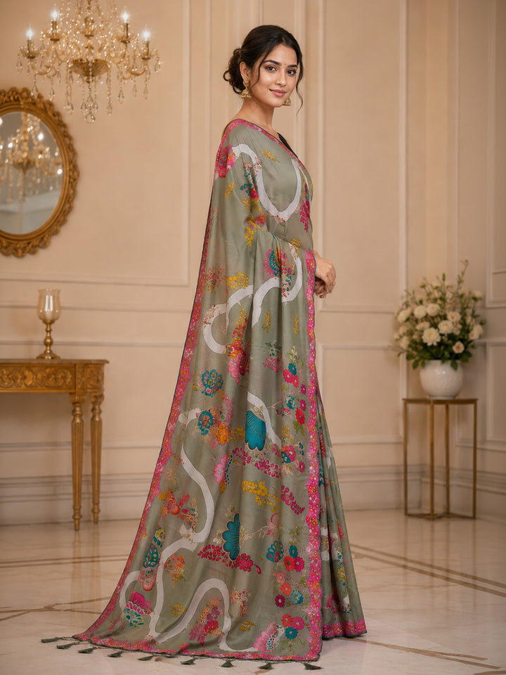 Pista Green Printed Art Silk Saree