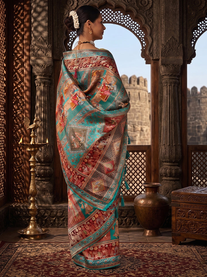 Dark Blue Woven Design Viscoris Saree