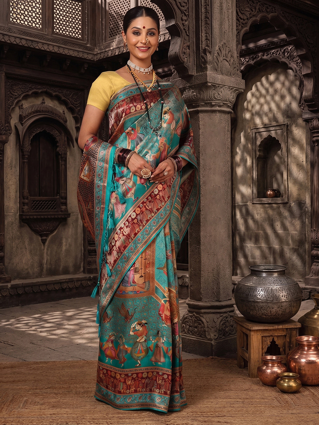 Dark Blue Woven Design Viscoris Saree